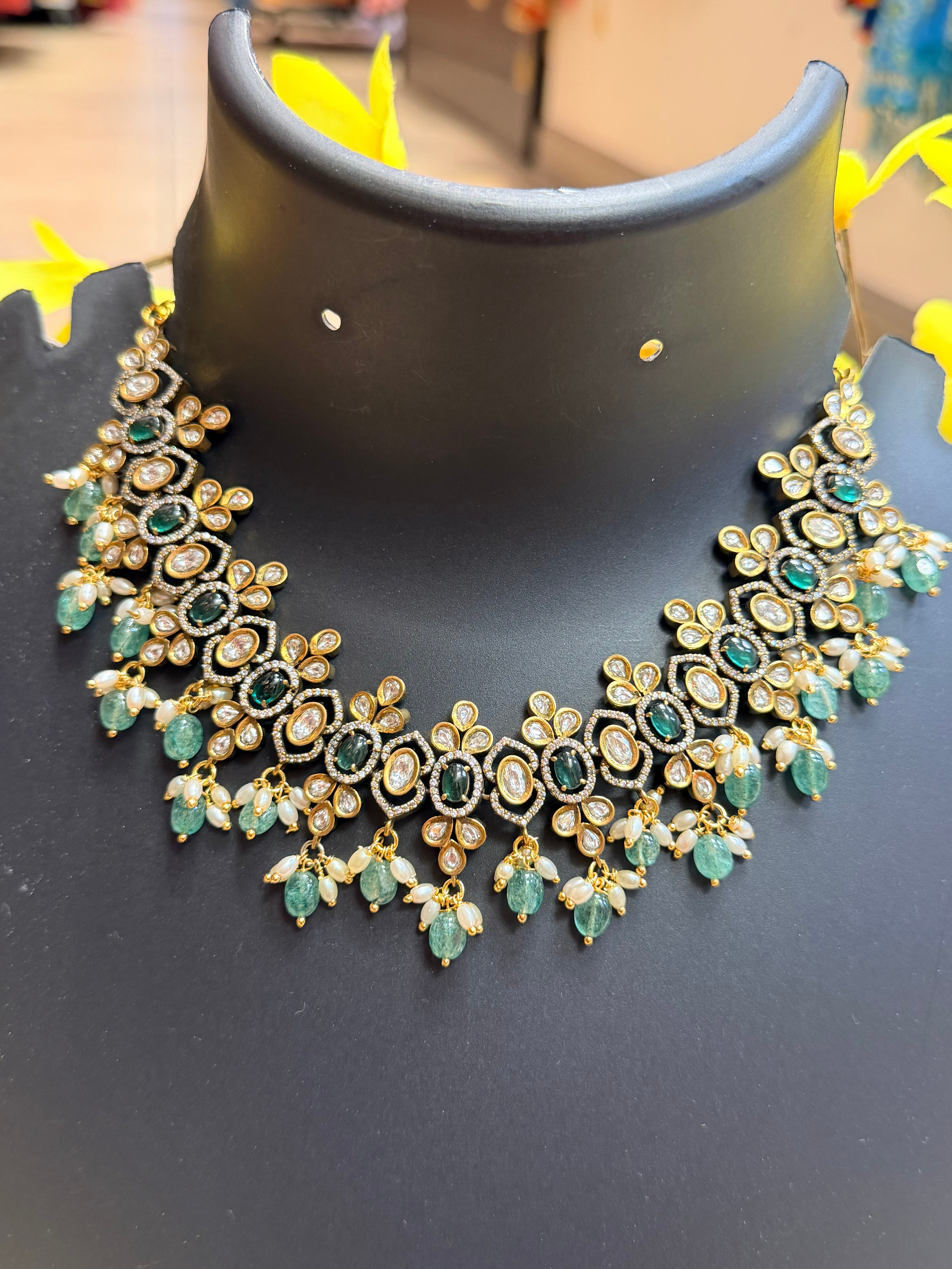 Victorian Necklace set With Green Beads