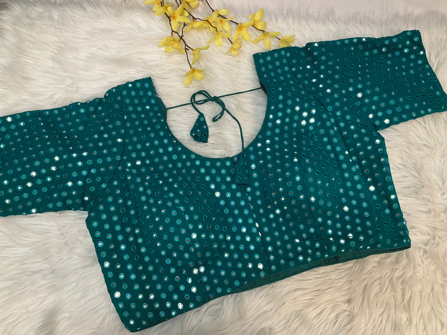 Rama Blue Plus Size Georgette Foil Mirror Blouse