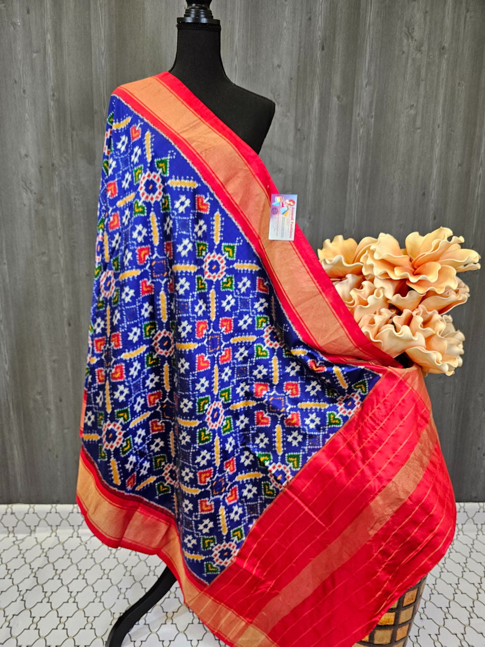 Ikkat Silk Dupatta - Royal Blue Pure Ikkat Silk Dupatta image 0