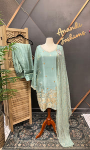 Plus Size Light Blue Party Wear Patiyala set