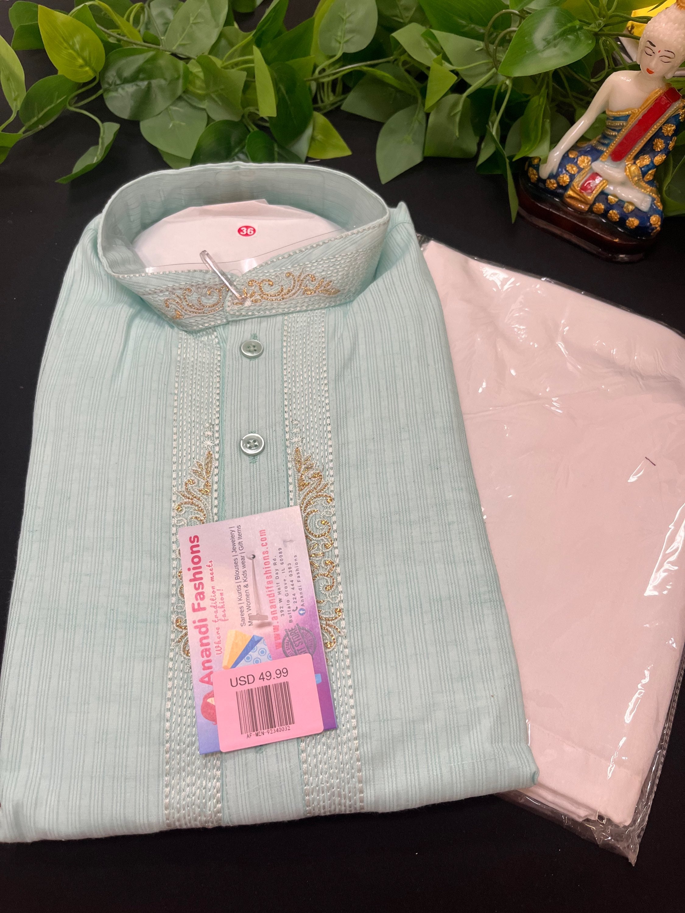 Men Kurta Pajama - Green and Pink Charm Kurta Set image 0