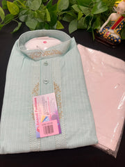 Men Kurta Pajama - Green and Pink Charm Kurta Set