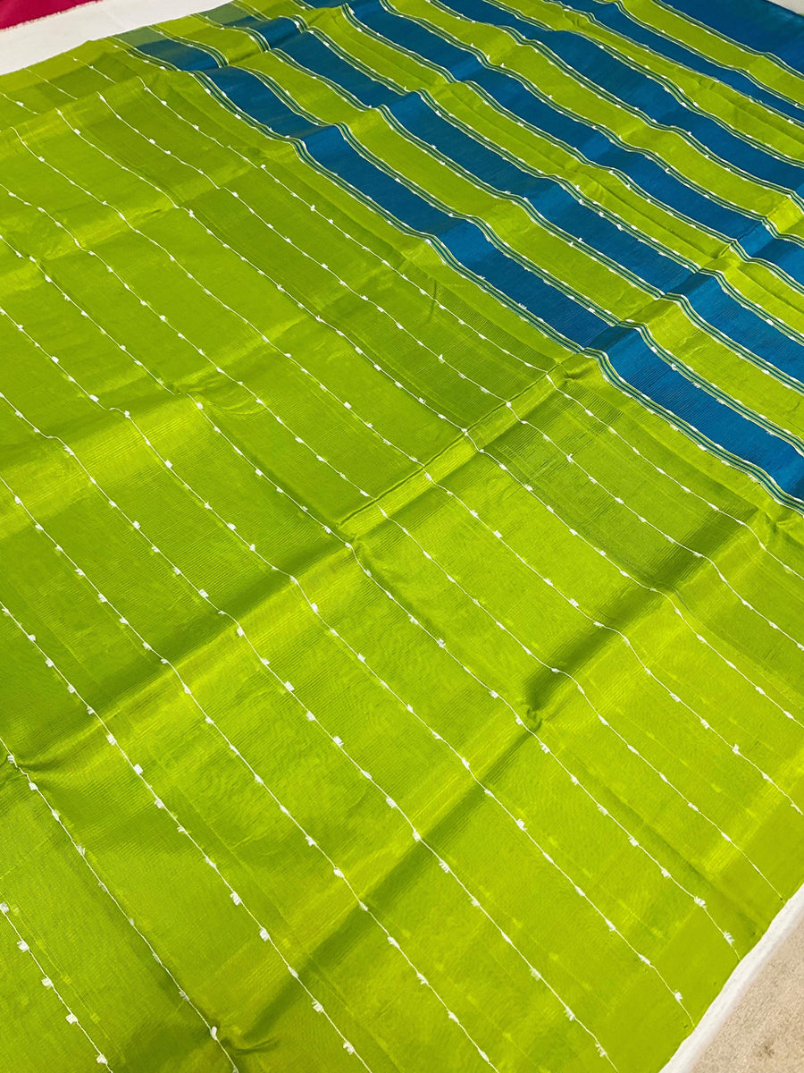 Colorful Mangalagiri Silk Saree with Contrast Blouse
