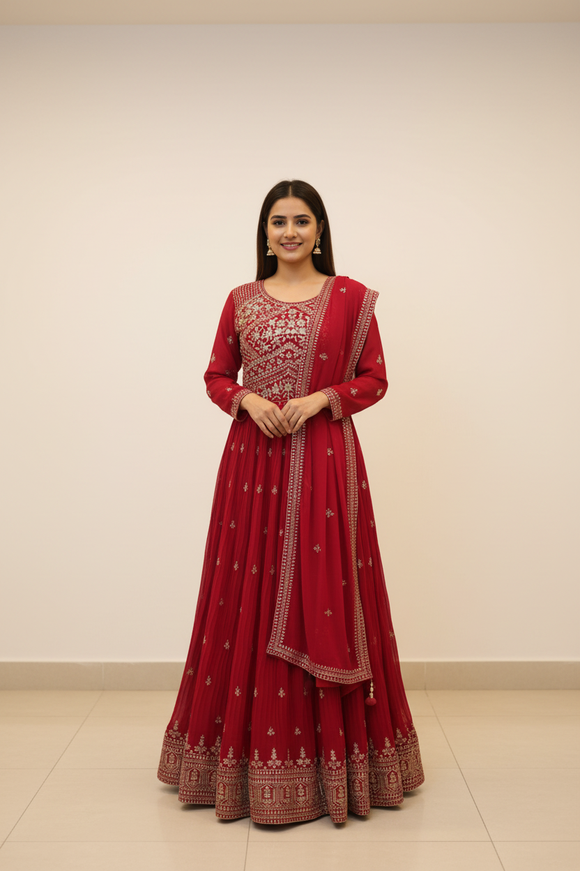 Long Dress with Embroidery Work Long Dress - Anandi Fashions