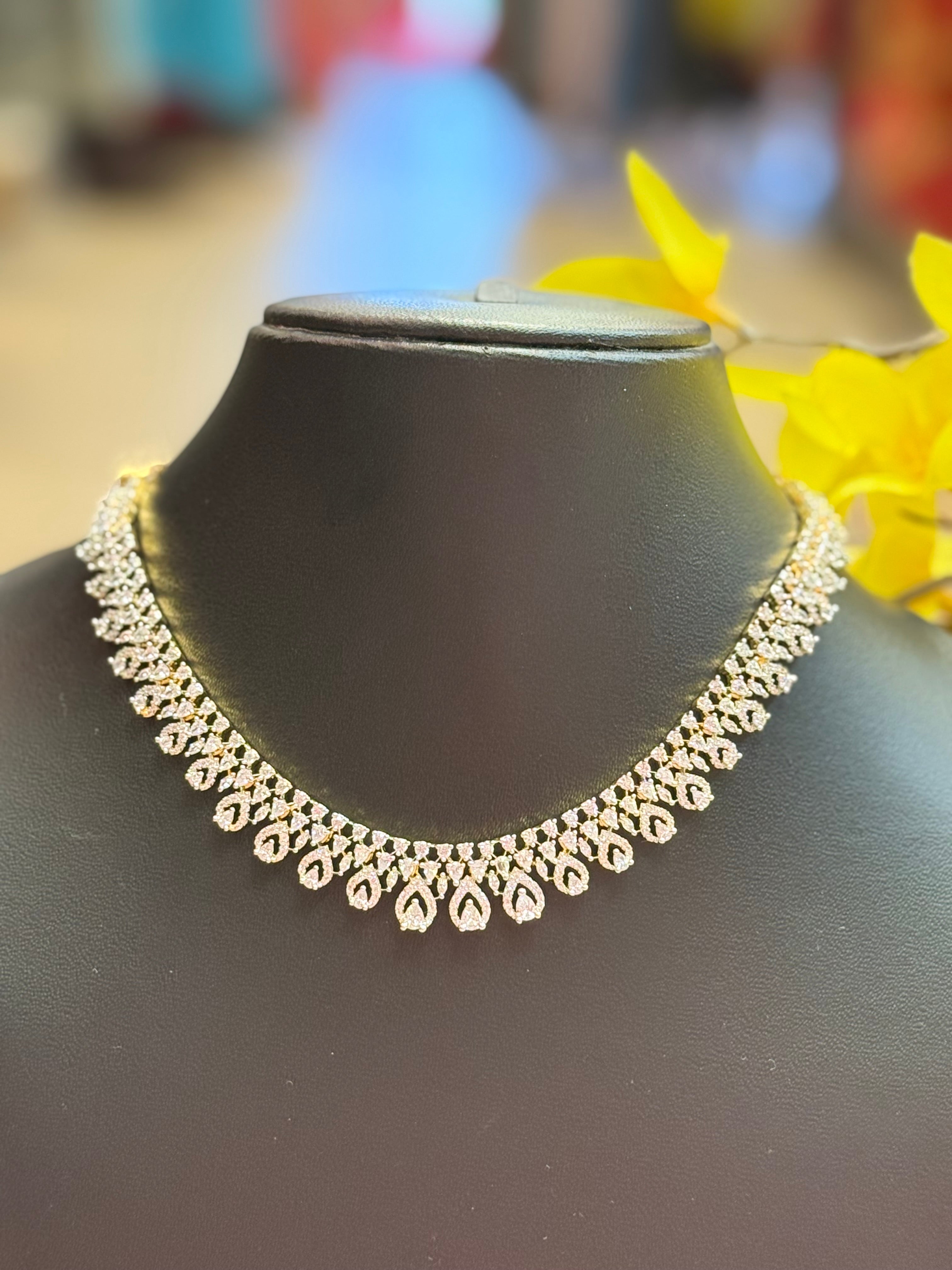 Gold Finish-CZ White Stones Necklace set