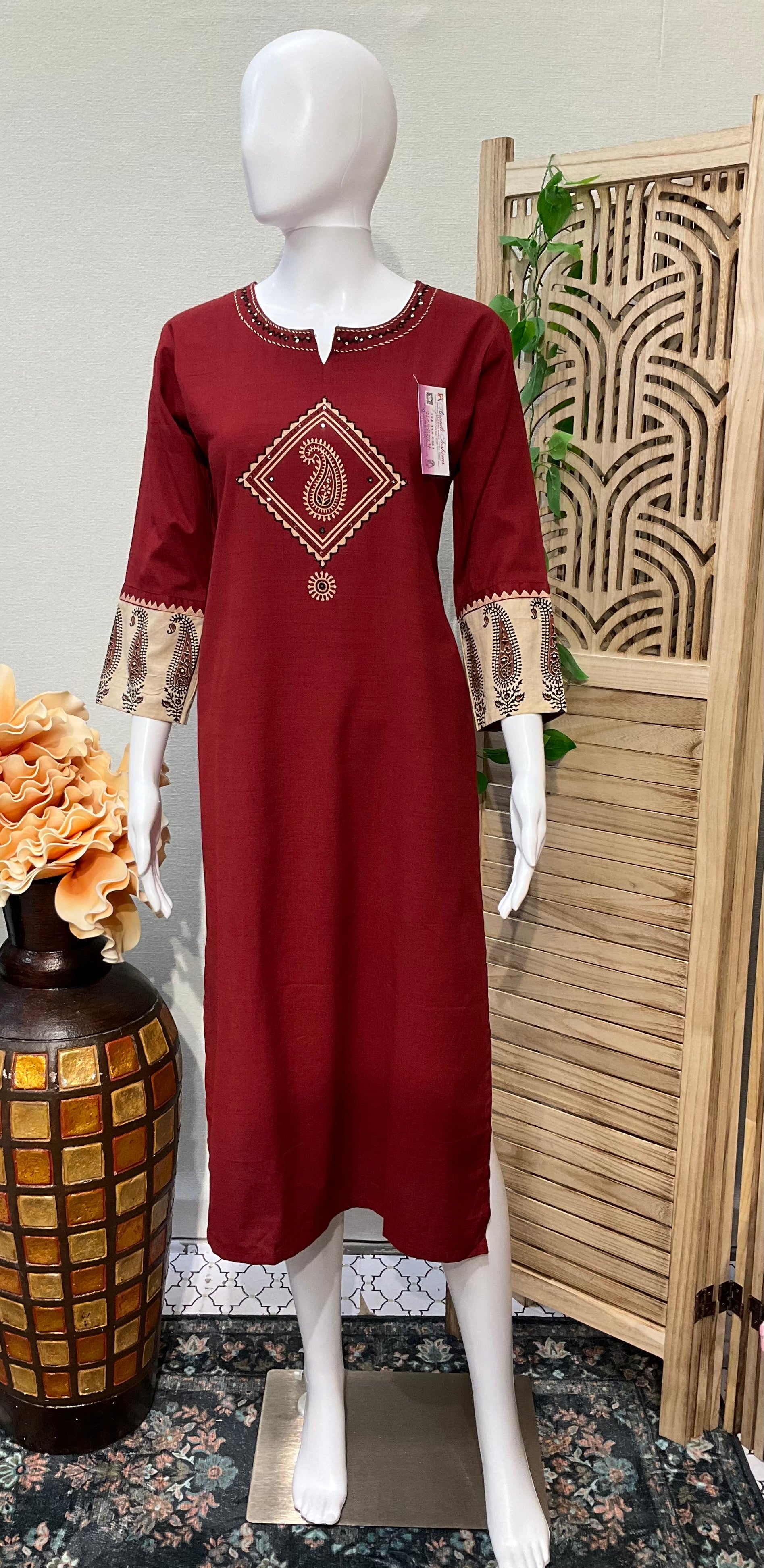 Maroon Color-Khadi Rayon Handloom Kurtis