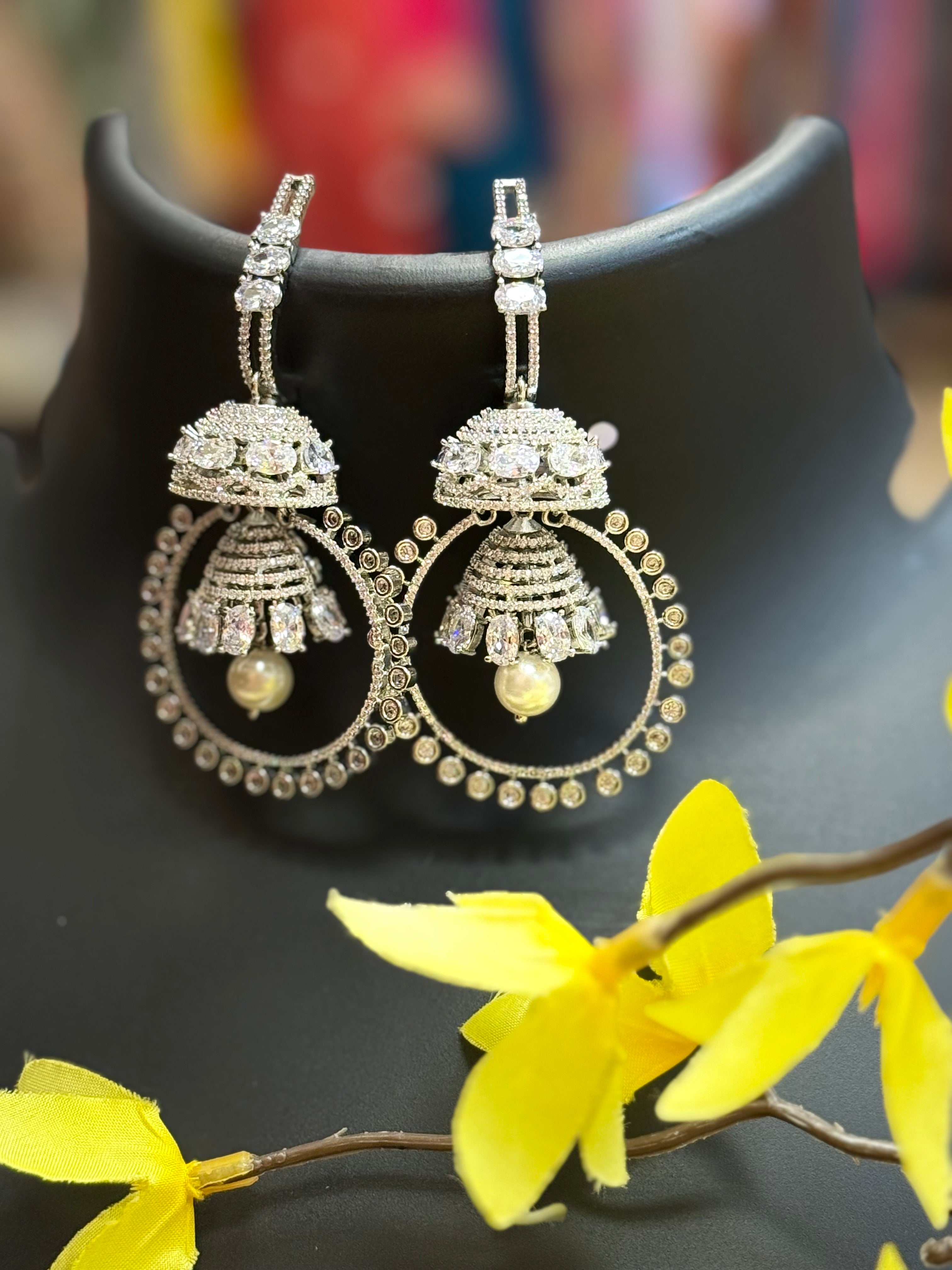 Silver Finish Jhumkas- Designer style