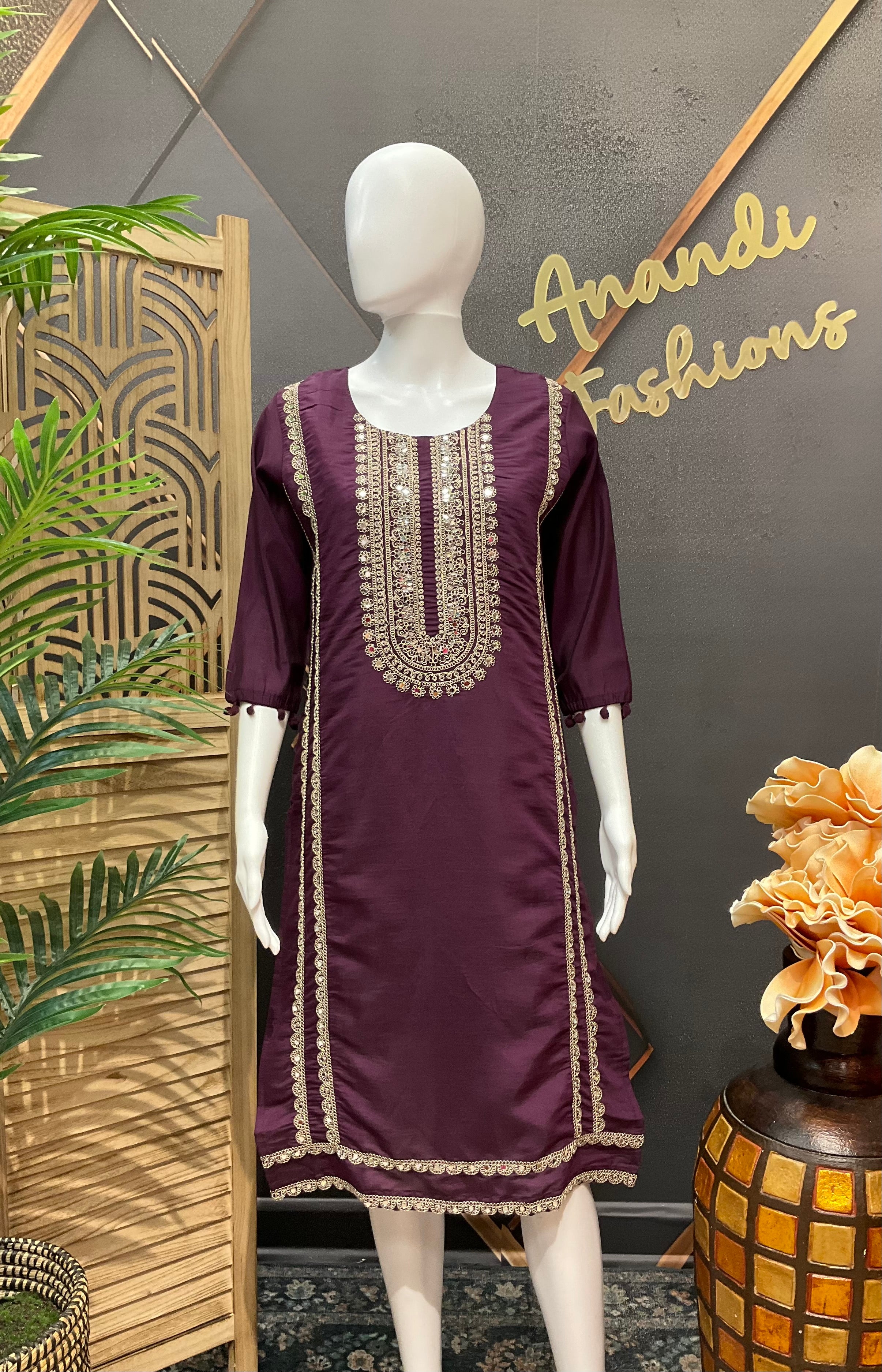 Wine color Work kurti