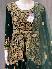 Green Velvet Peplum Lehenga Set Size 42 - Wedding & Bridal