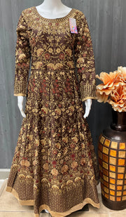 Heavy Wedding Full Work Dress Size 42 - Brown with Embroidery