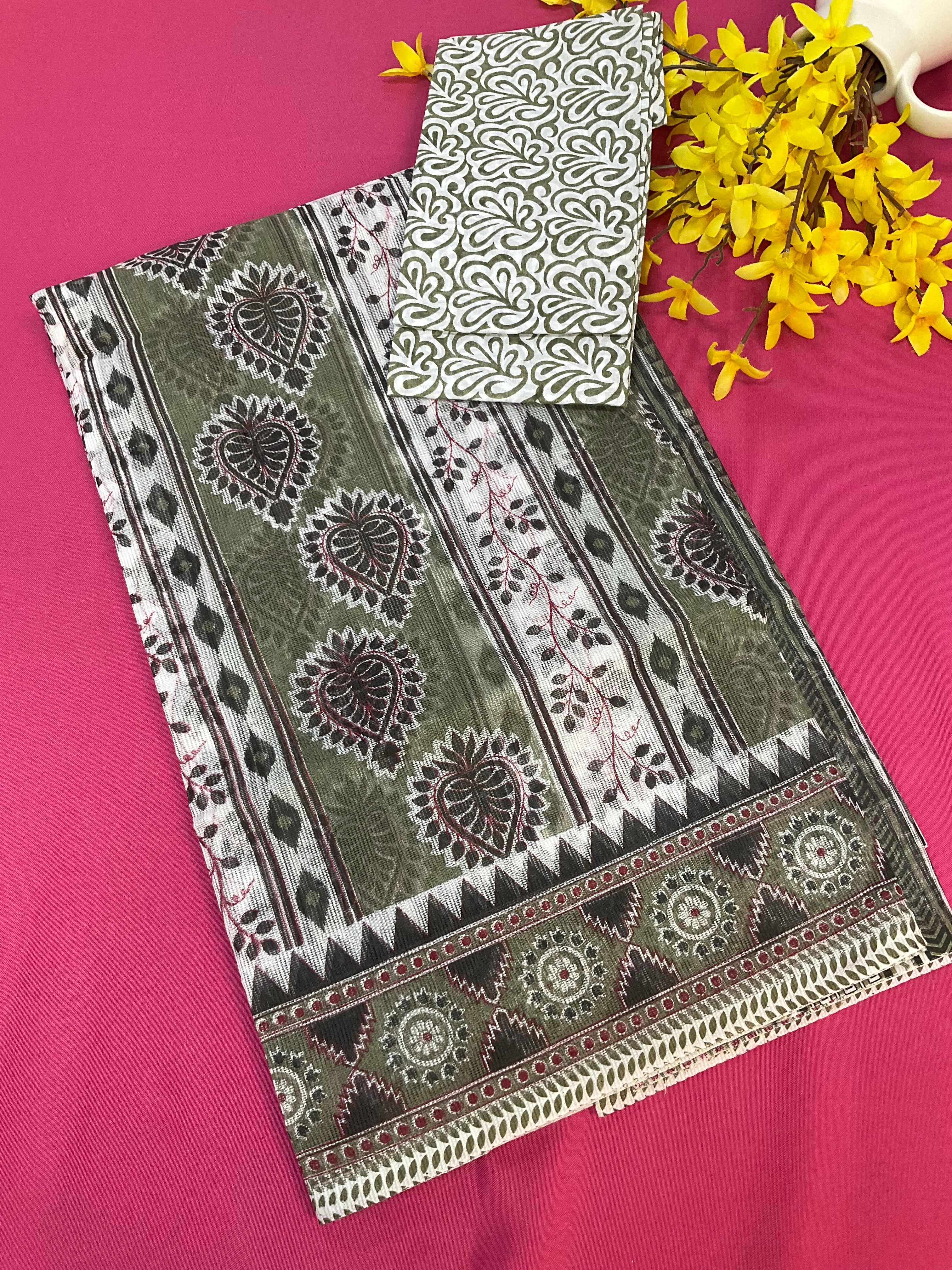 Super Net/ Cotton Printed White Sarees