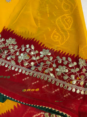 Yellow Georgette Bandhini saree