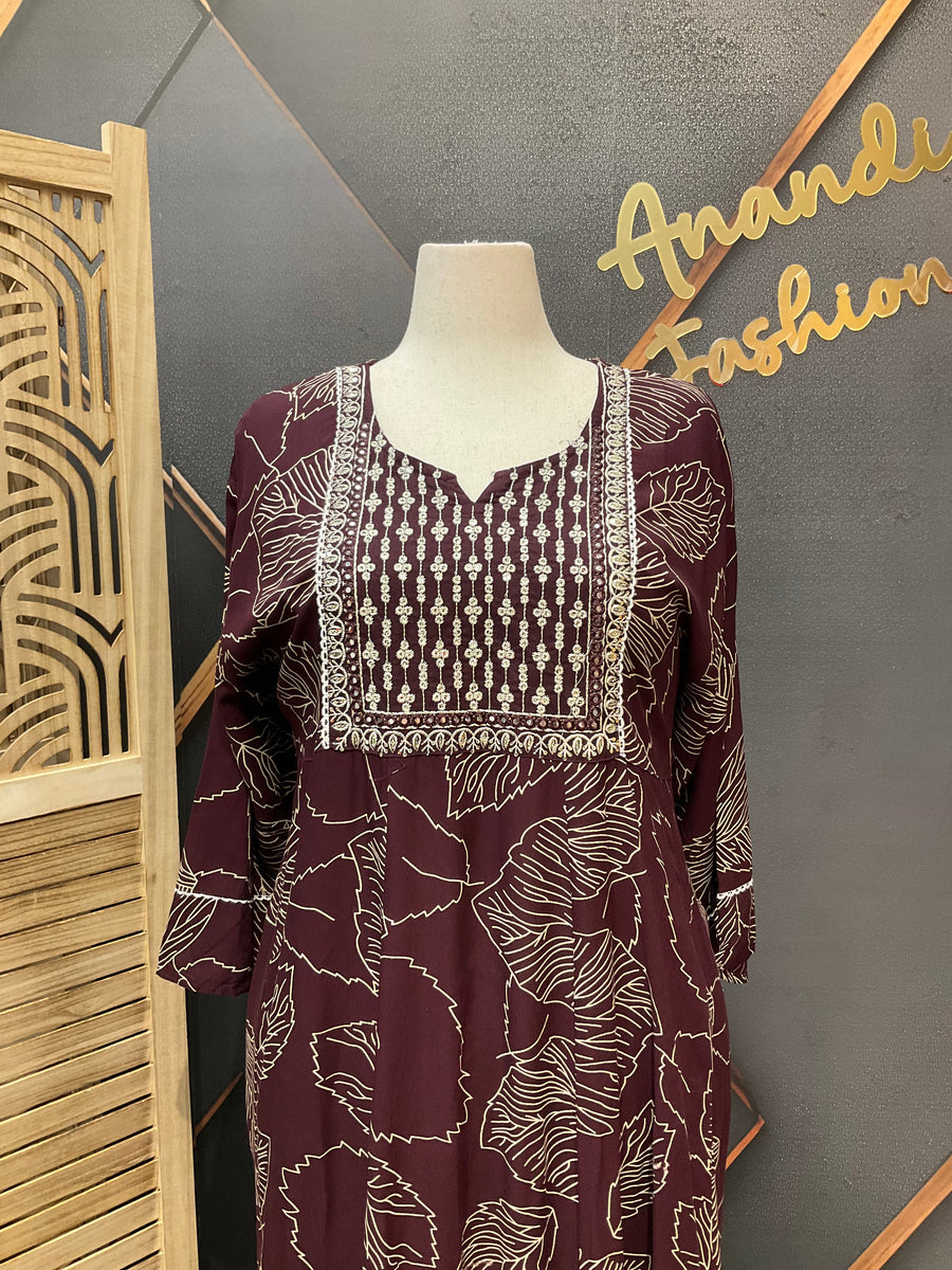 Plus Size Brown Pure cotton Anarkali Kurti