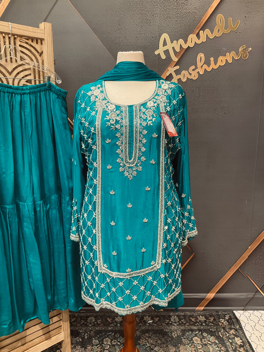Premium Collections Sea Blue Plus size Sharara set