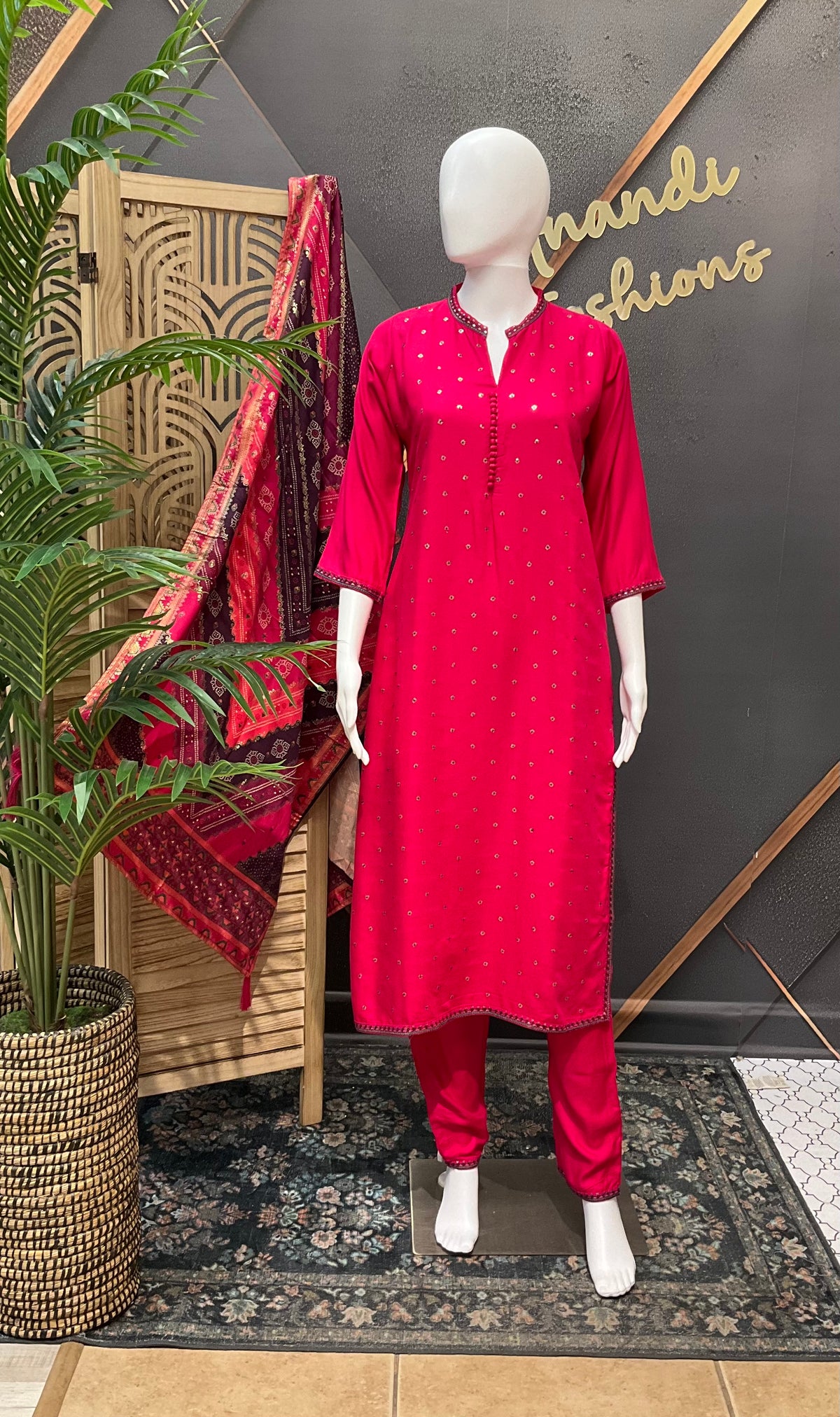 Size 38- Pink Pure Gajji Silk Kurti set
