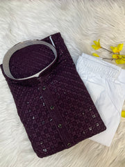 Wine Rayon Chikankari Kurta sets