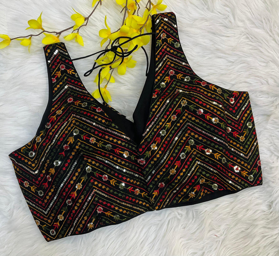 Sleeveless Black Work - Back Opening