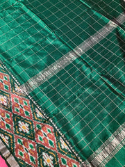 Mangalagiri Checks with Ikkat Print Silk Saree