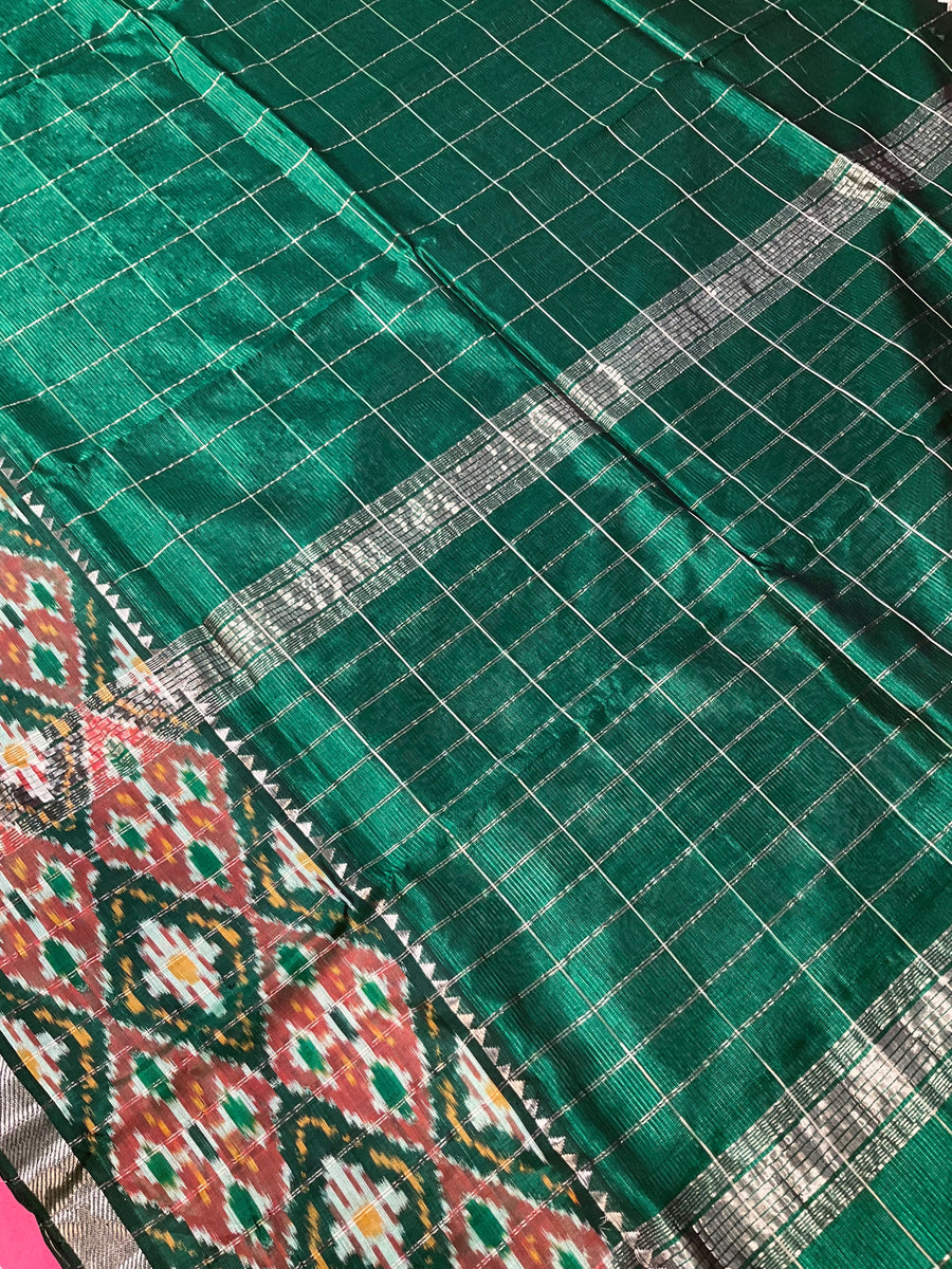 Mangalagiri Checks with Ikkat Print Silk Saree