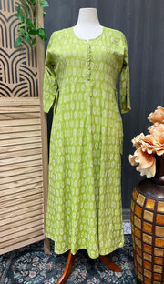 Plus Size Green Anarkali Kurti - Soft Rayon Ethnic Wear