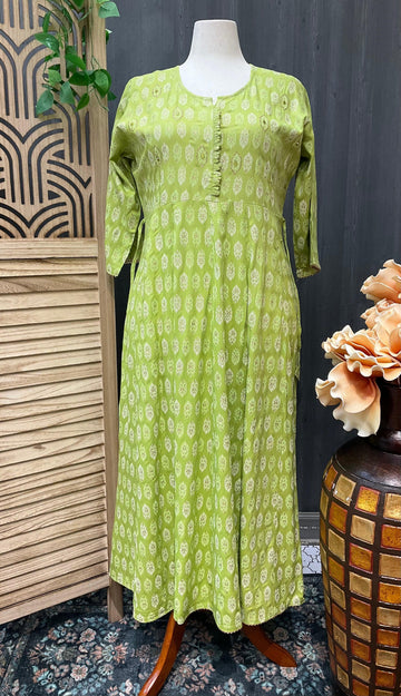Plus Size Green Anarkali Kurti - Soft Rayon Ethnic Wear