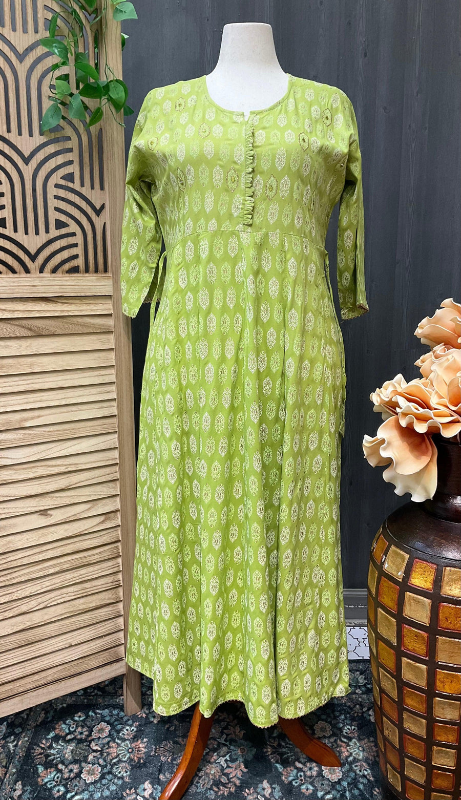Plus Size Green Anarkali Kurti - Soft Rayon Ethnic Wear