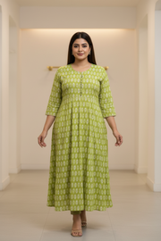 Plus Size Green Anarkali Kurti - Soft Rayon Ethnic Wear