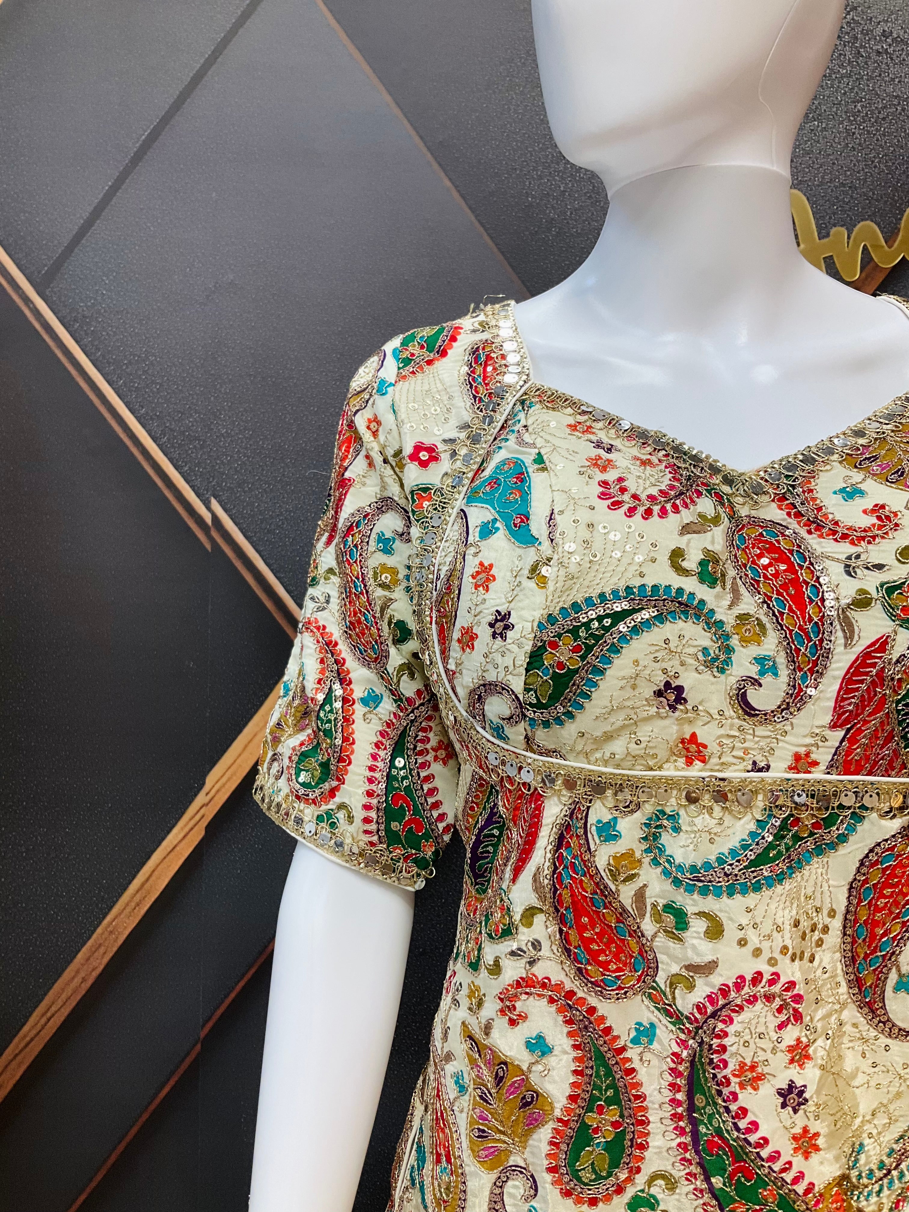Half White Embroidery Work Long Blouse