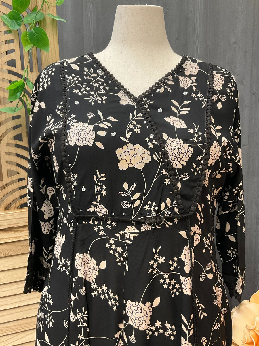 Plus Size Pure Cotton Anarkali Kurti with Print - Long Length