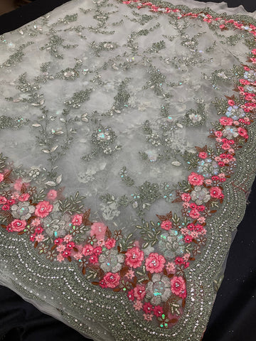 Net Heavy Embroidery Party Wear Saree - Intricate Work Elegant