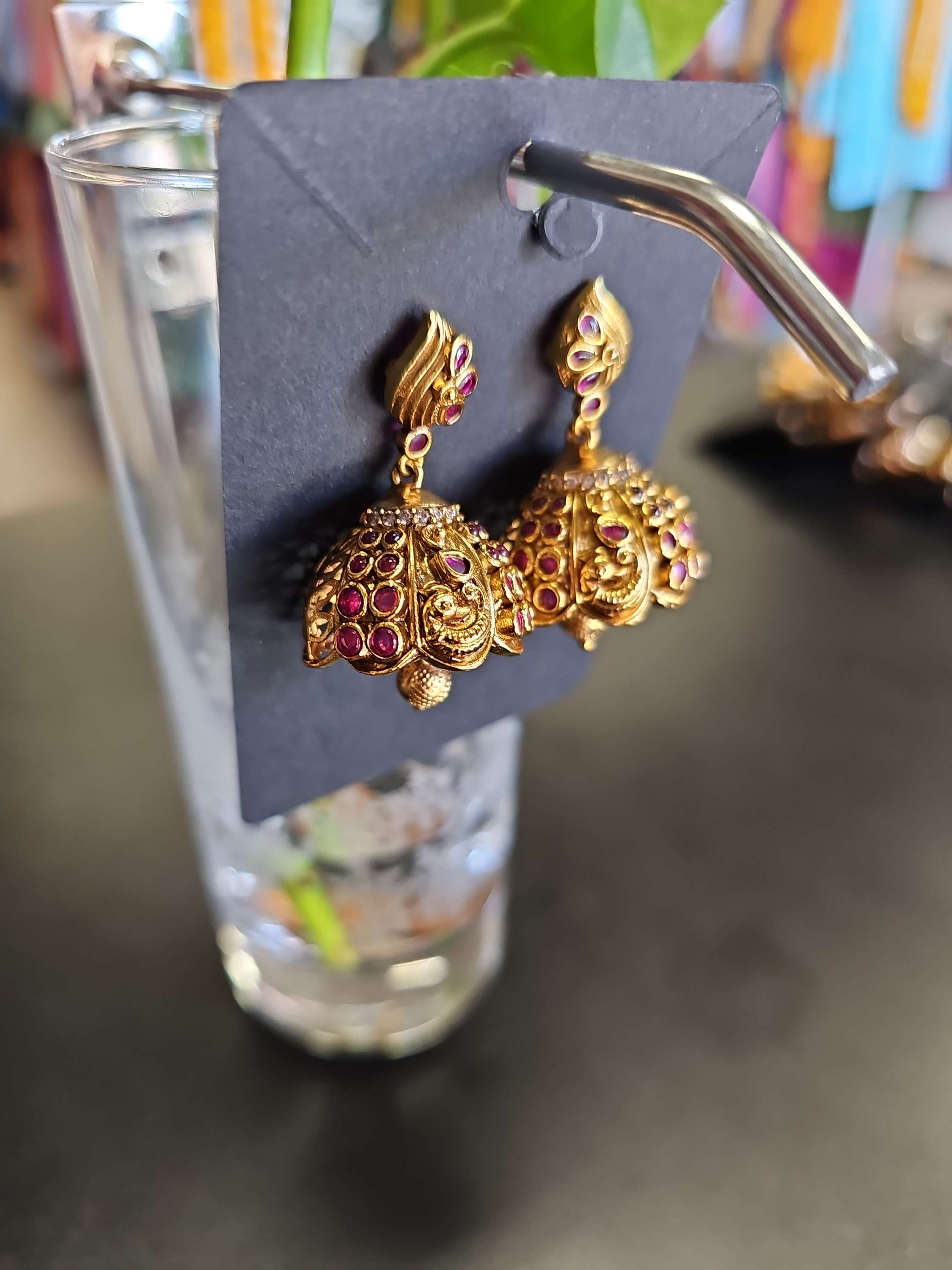 Gold Plated Earring - Gold Plated Red Pearl Earring Red Pearls image 0