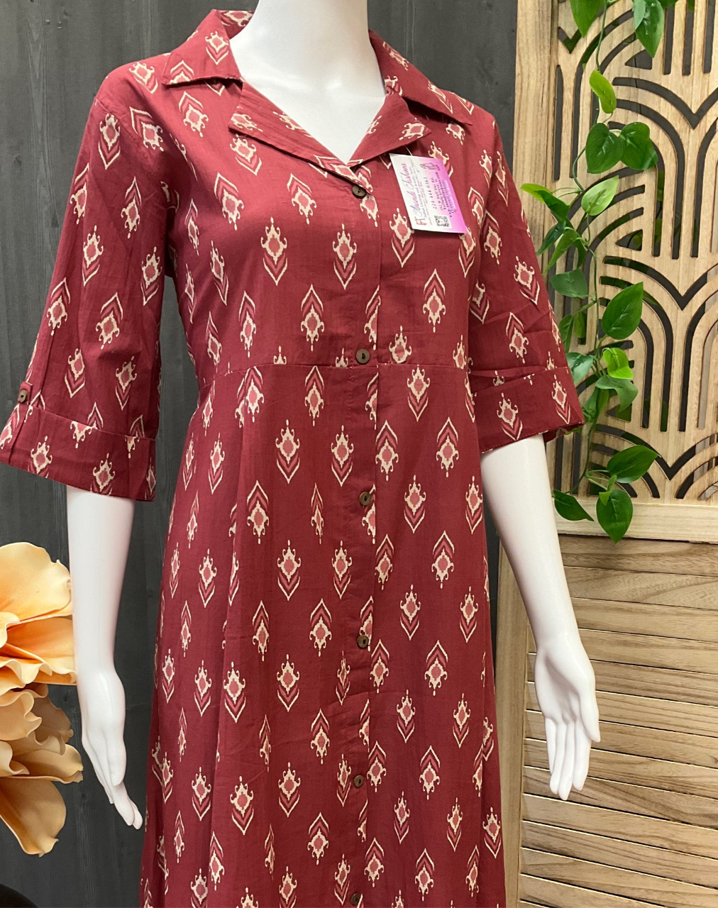 Summer Collection -Cotton kurti / Gown with collar and pocket image 1