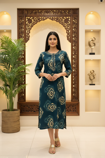 Teal Blue - Rayon Kurti