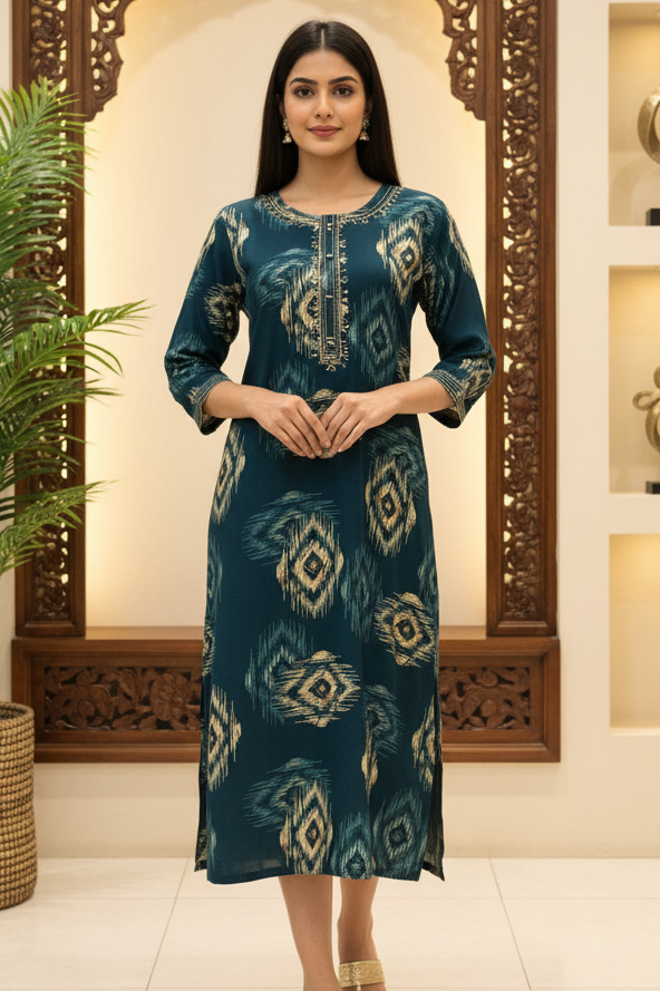 Women’s Teal Blue Rayon Kurti