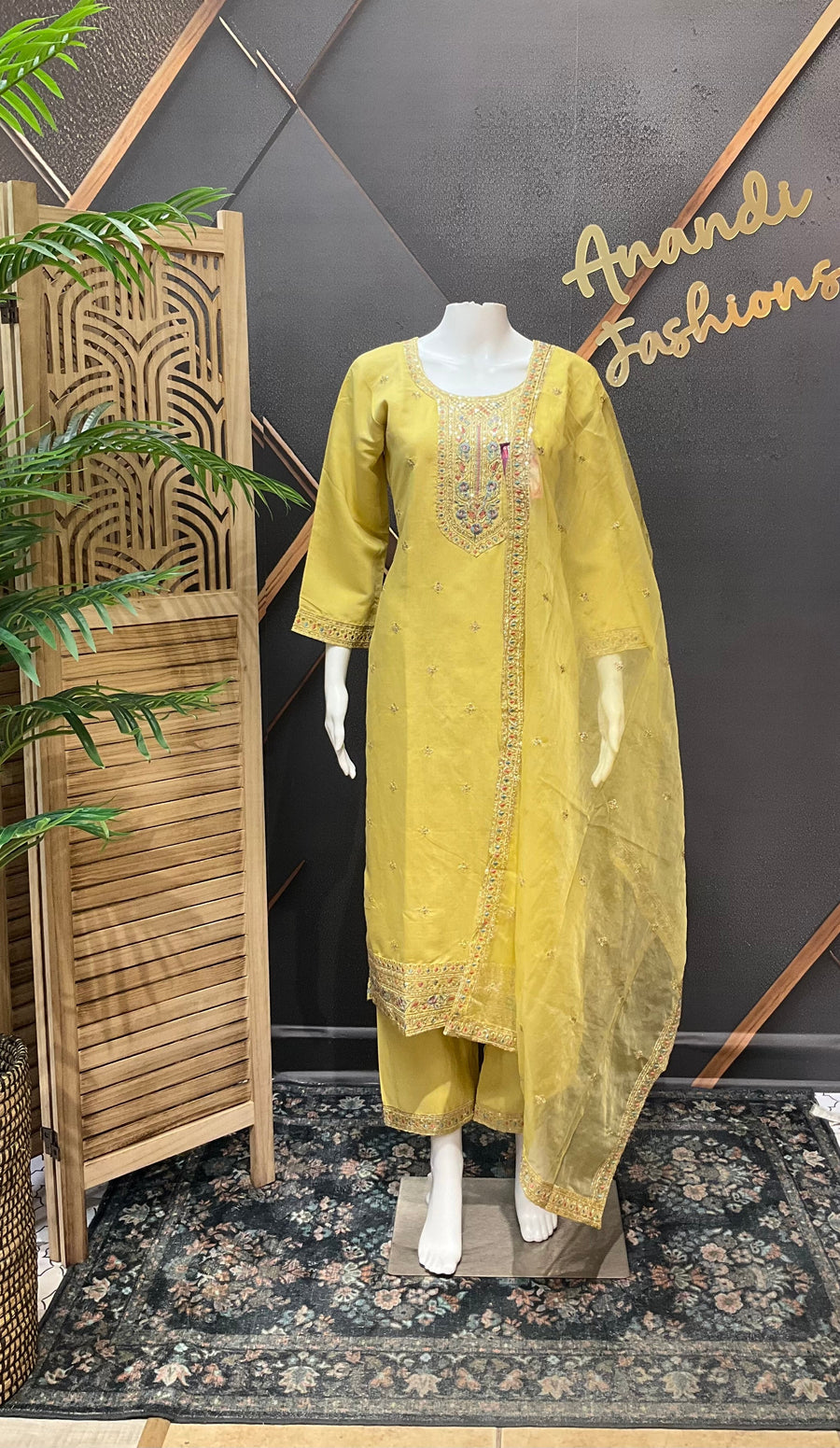 Pastel Yellow Embroidery Work Kurti set