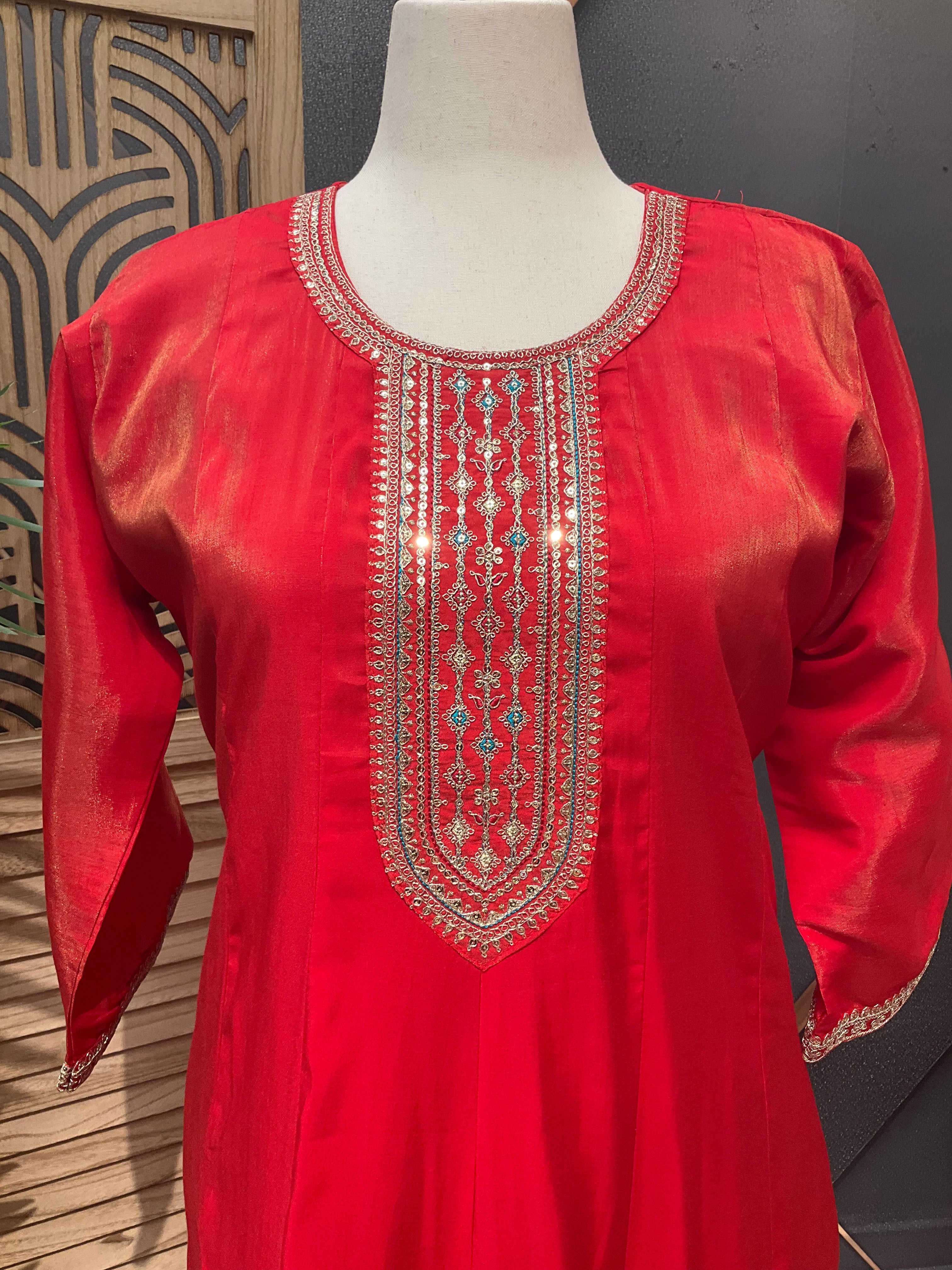 Plus Size - shimmery Orange Party Wear Anarkali Kurti set