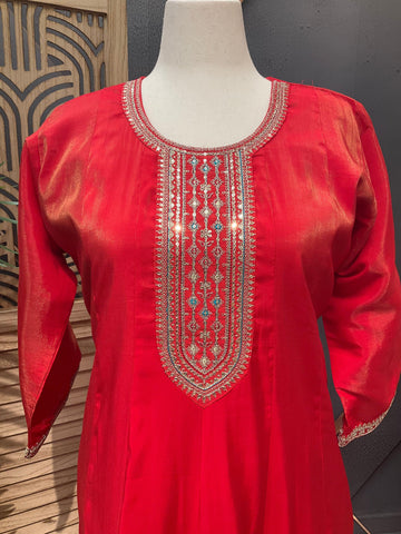 Plus Size Shimmery Orange Party Wear Anarkali Kurti Set