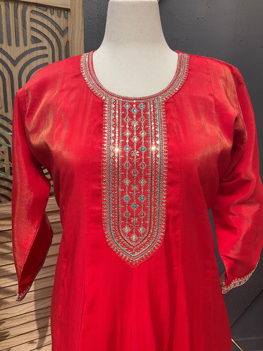 Plus Size Shimmery Orange Party Wear Anarkali Kurti Set
