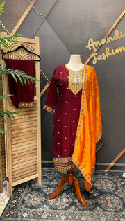 Plus size Maroon Party Wear kurti set