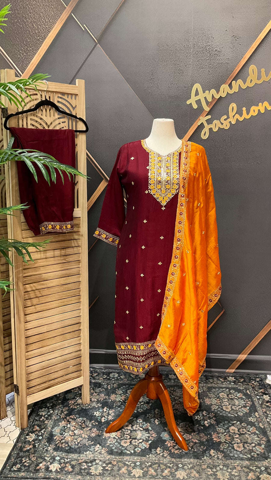 Plus size Maroon Party Wear kurti set