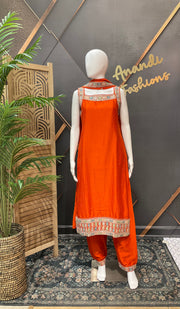 Orange Party wear Sleeveless Kurti set