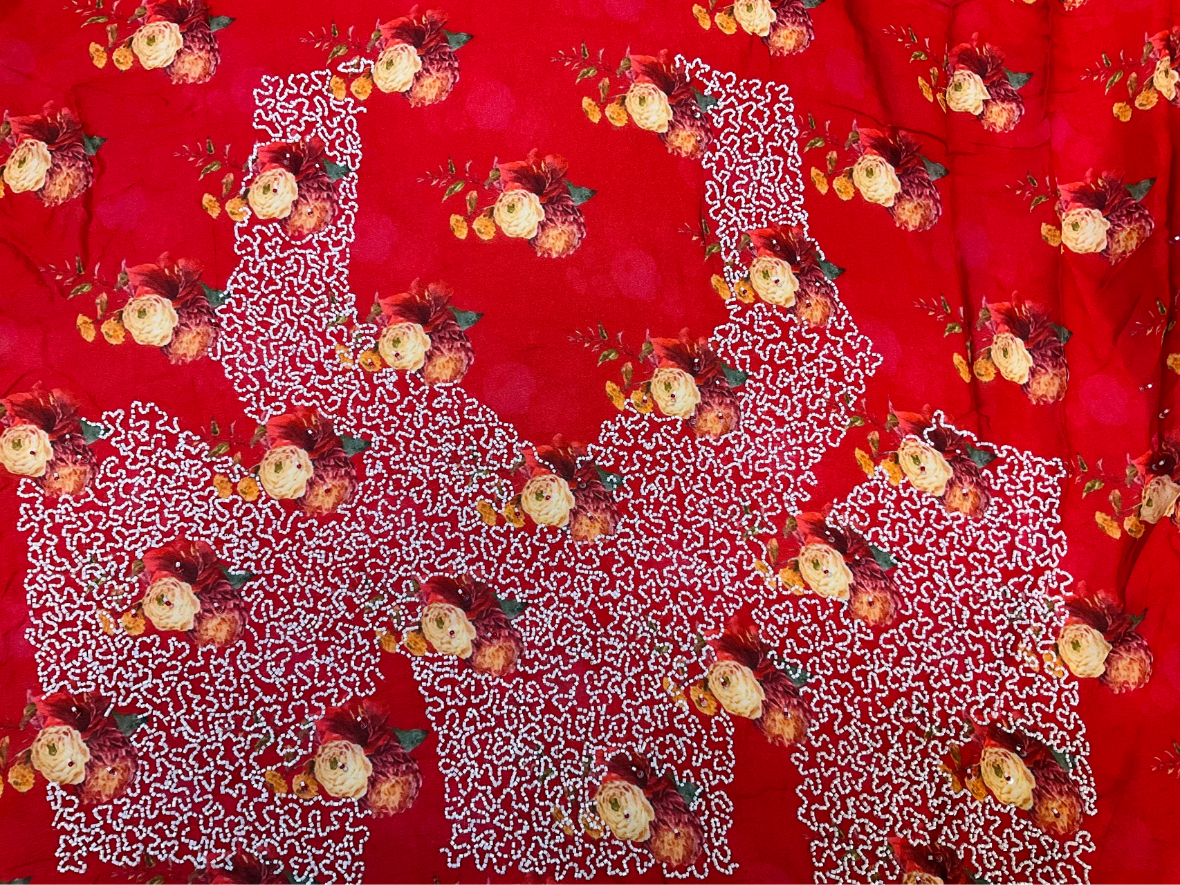 Chinon saree with floral print and bead work image 1