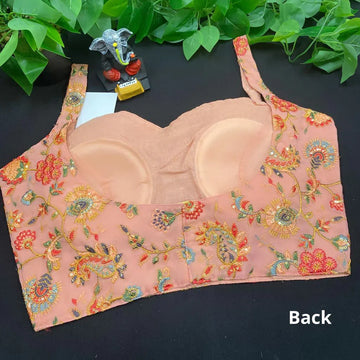 Sleeveless Blouses - Thin strap Peach Blouse with embroidery work