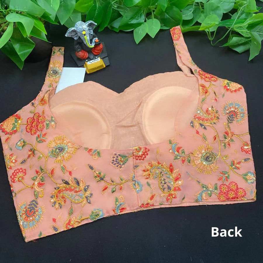 Sleeveless Blouses - Thin strap Peach Blouse with embroidery work