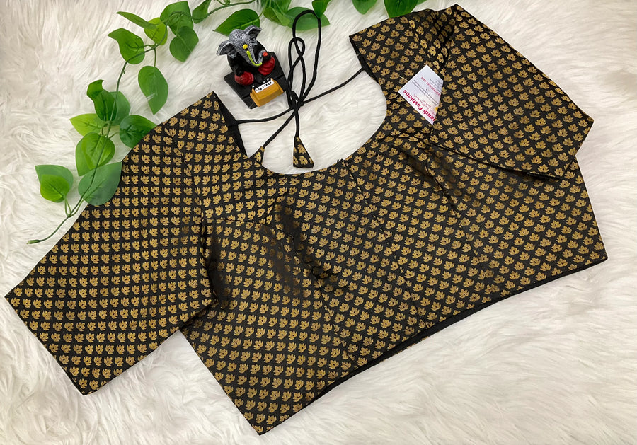 Front opening Black brocade blouse