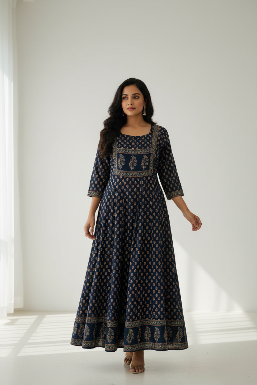 Pure Cotton - Blue long kurti