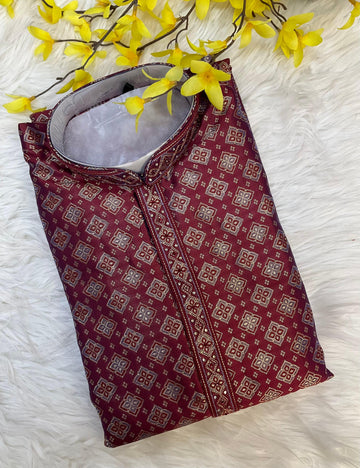 Premium Quality - Maroon Color Benaras Kurta Pajama Sets