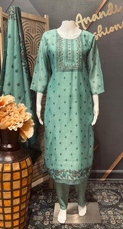 Pastel Blue Cotton Chanderi Silk Kurti set