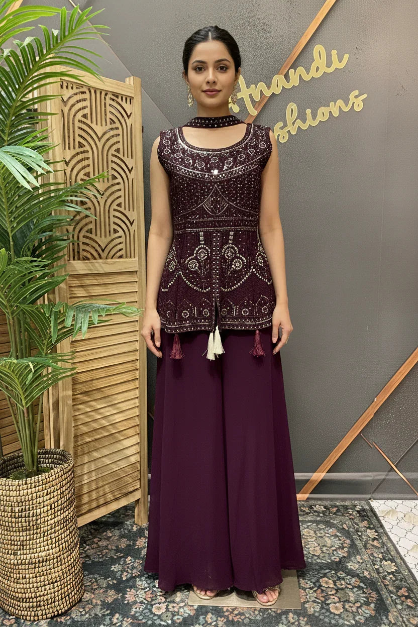 Party WearPalazzo sets - Plum Color