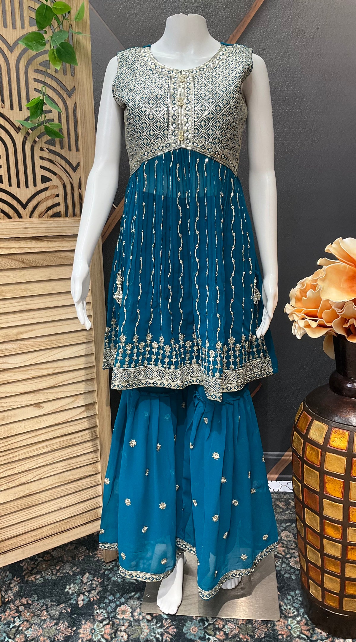 Size 40-Teenage Girls - Blue Georgette Sharara set